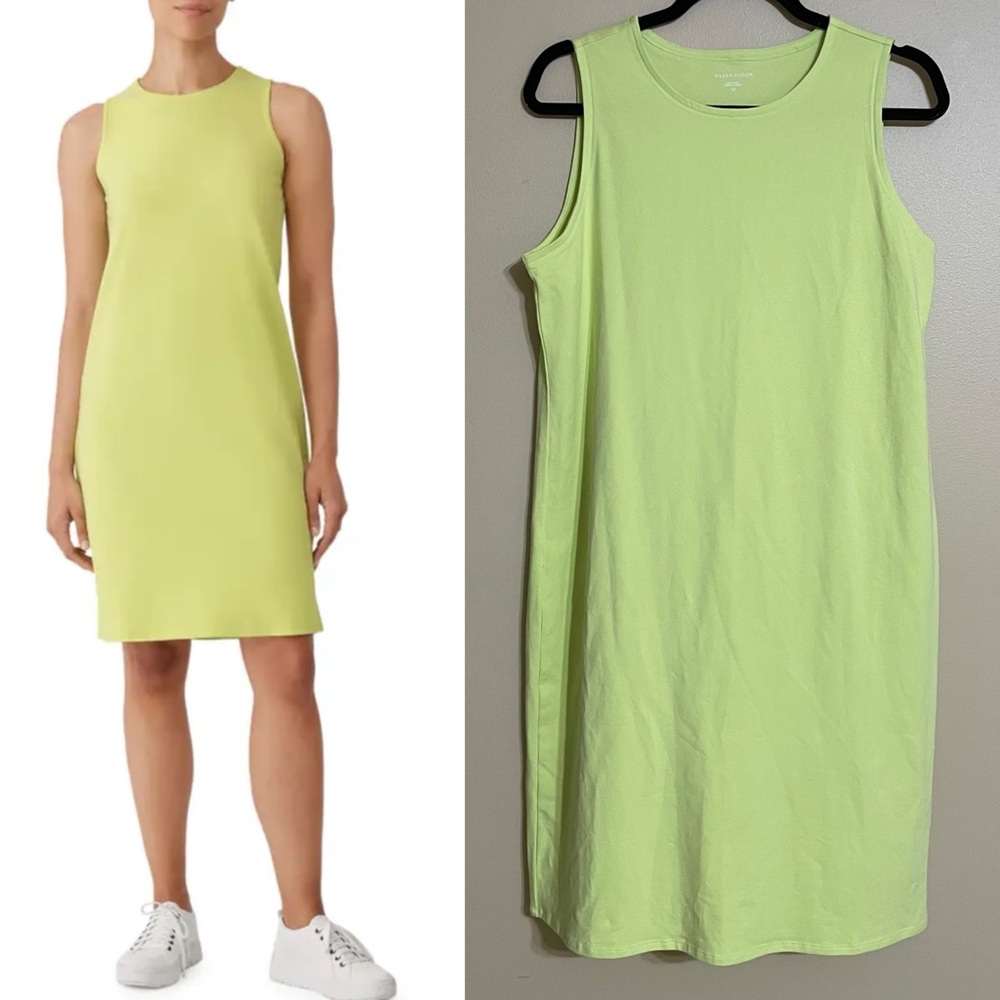 EILEEN FISHER Organic Cotton‎ Crew Neck Knee Length Tank Dress in Lemic size S